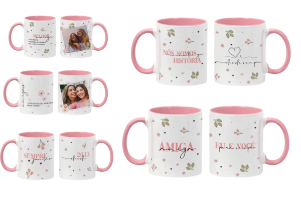 caneca amizade personalizada com alça e interior colorida
